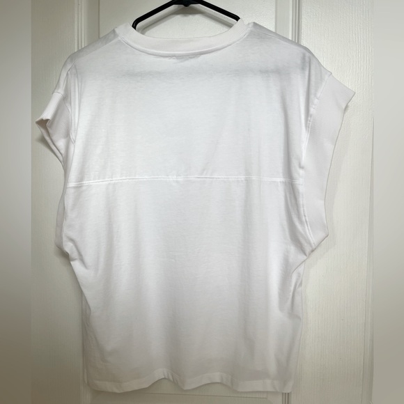 Zara shirt round ribbed neck-short/wide sleeves (ribbed as well) White-Cotton - Picture 4 of 8